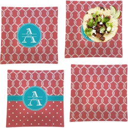 Linked Rope Set of 4 Glass Square Lunch / Dinner Plate 9.5" (Personalized)