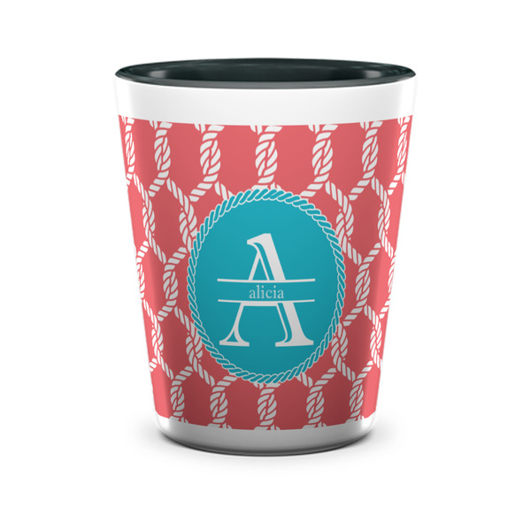 Custom Linked Rope Ceramic Shot Glass - 1.5 oz - Two Tone - Set of 4 (Personalized)