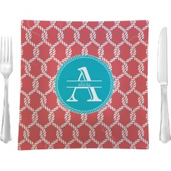 Linked Rope 9.5" Glass Square Lunch / Dinner Plate- Single or Set of 4 (Personalized)