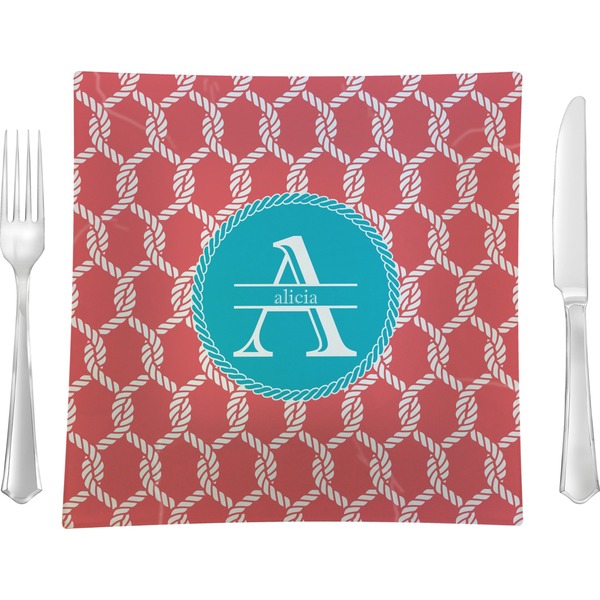 Custom Linked Rope 9.5" Glass Square Lunch / Dinner Plate- Single or Set of 4 (Personalized)