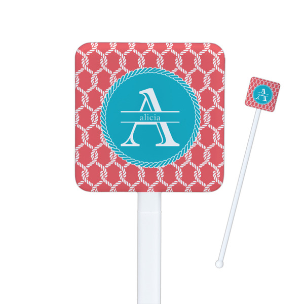 Custom Linked Rope Square Plastic Stir Sticks - Double Sided (Personalized)