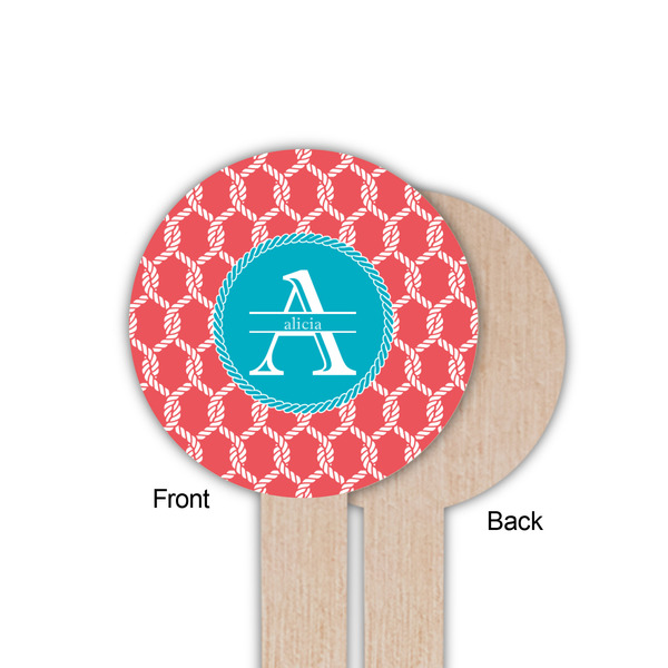 Linked Rope Wooden 6" Food Pick - Round - Single Sided - Front & Back