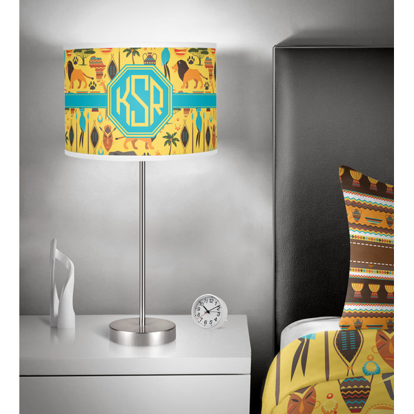 African Safari 13 inch drum lamp shade - in room