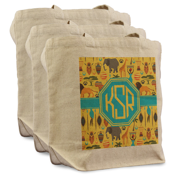 Custom African Safari Reusable Cotton Grocery Bags - Set of 3 (Personalized)