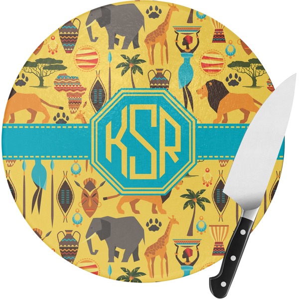 Custom African Safari Round Glass Cutting Board - Small (Personalized)