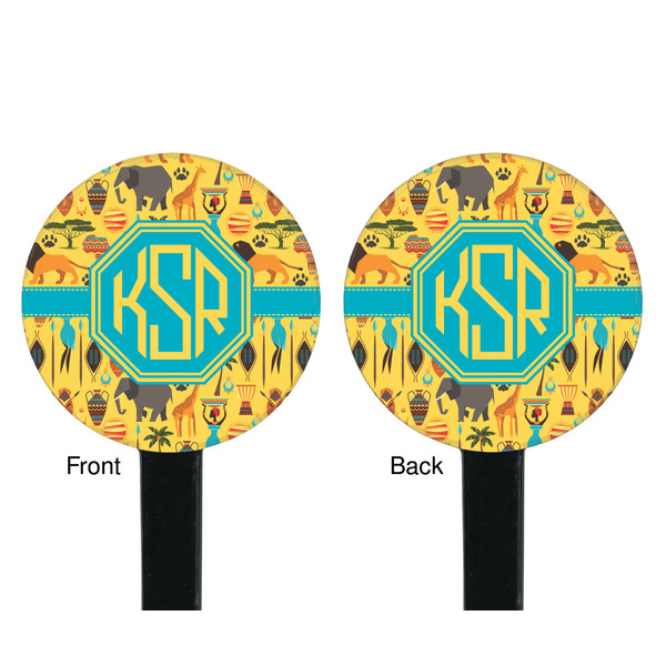 African Safari Black Plastic 7" Stir Stick - Double Sided - Round - Front & Back