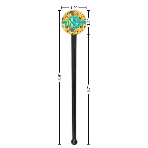 African Safari Black Plastic 7" Stir Stick - Round - Dimensions