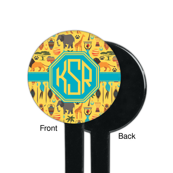 African Safari Black Plastic 7" Stir Stick - Single Sided - Round - Front & Back