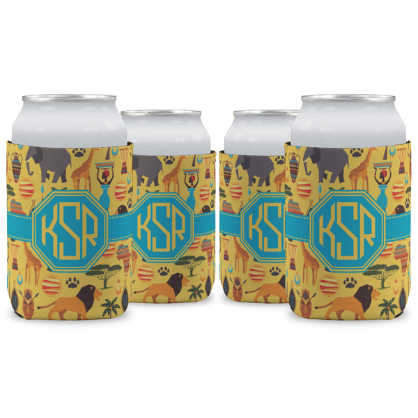 Custom African Safari Can Cooler (12 oz) - Set of 4 w/ Monogram