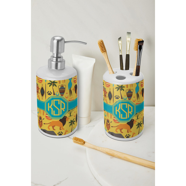 African Safari Ceramic Bathroom Accessories - LIFESTYLE (toothbrush holder & soap dispenser)