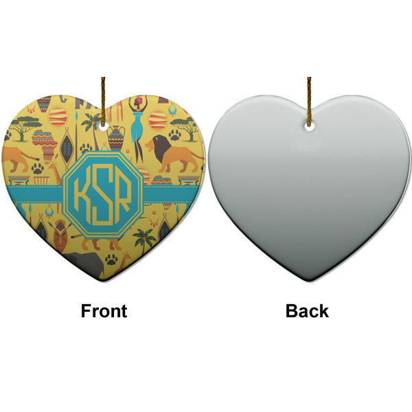 African Safari Ceramic Flat Ornament - Heart Front & Back (APPROVAL)