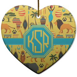 African Safari Heart Ceramic Ornament w/ Monogram