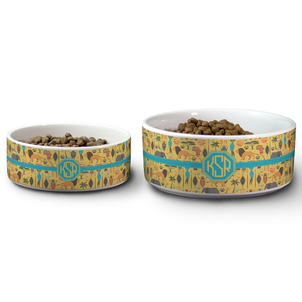 African Safari Ceramic Dog Bowls - Size Comparison