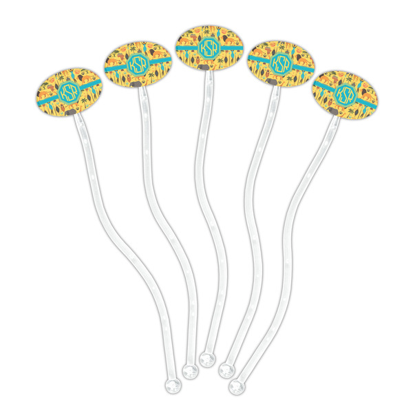 African Safari Clear Plastic 7" Stir Stick - Oval - Fan