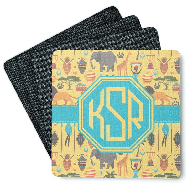 Custom African Safari Square Rubber Backed Coasters - Set of 4 (Personalized)