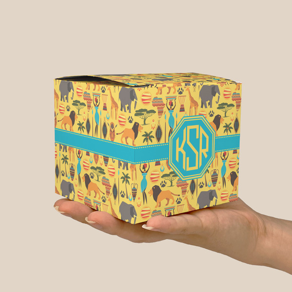 African Safari Cube Favor Gift Box - On Hand - Scale View