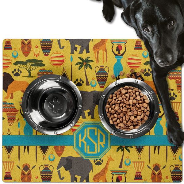 Custom African Safari Dog Food Mat - Large w/ Monogram