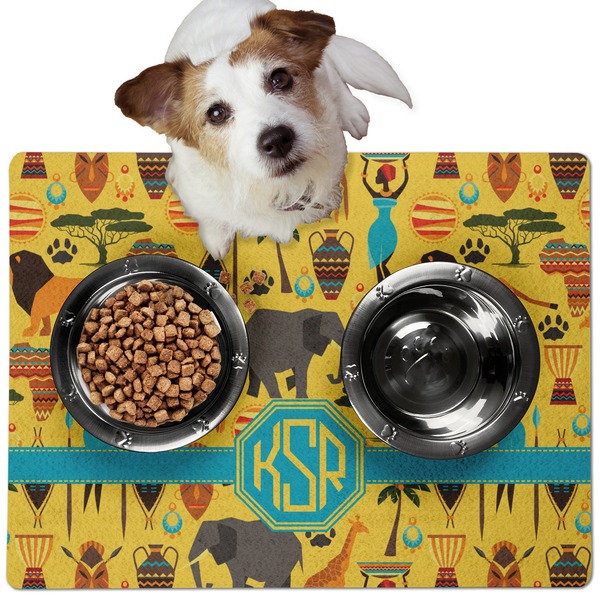 Custom African Safari Dog Food Mat - Medium w/ Monogram