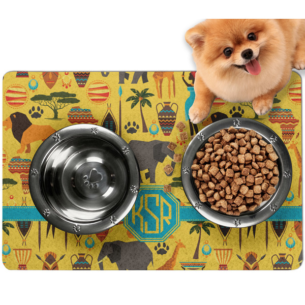 Custom African Safari Dog Food Mat - Small w/ Monogram