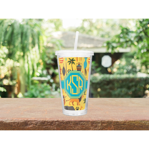 African Safari Double Wall Tumbler with Straw Lifestyle
