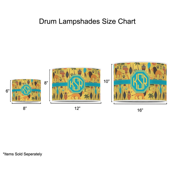 African Safari Drum Lampshades - Sizing Chart