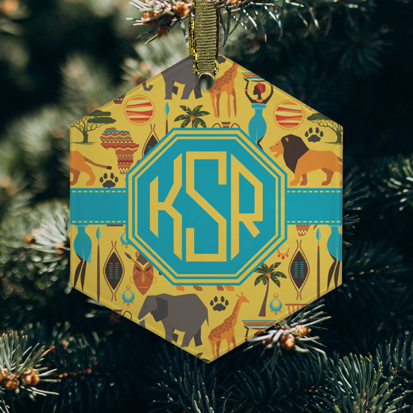 African Safari Frosted Glass Ornament - Hexagon (Lifestyle)