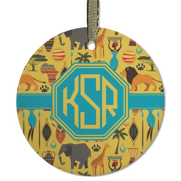 Custom African Safari Flat Glass Ornament - Round w/ Monogram