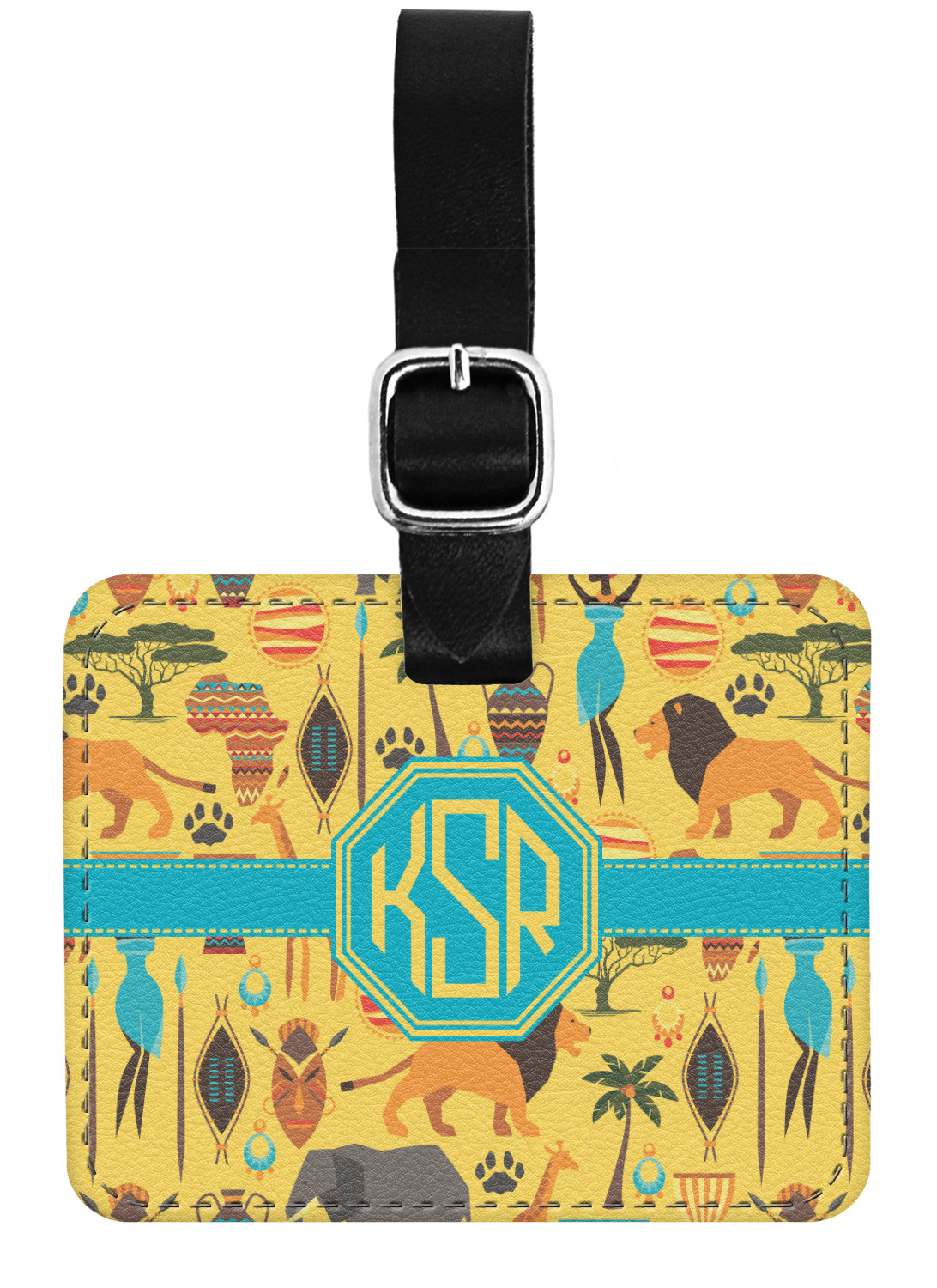 African Safari Genuine Leather Luggage Tag w/ Monogram YouCustomizeIt