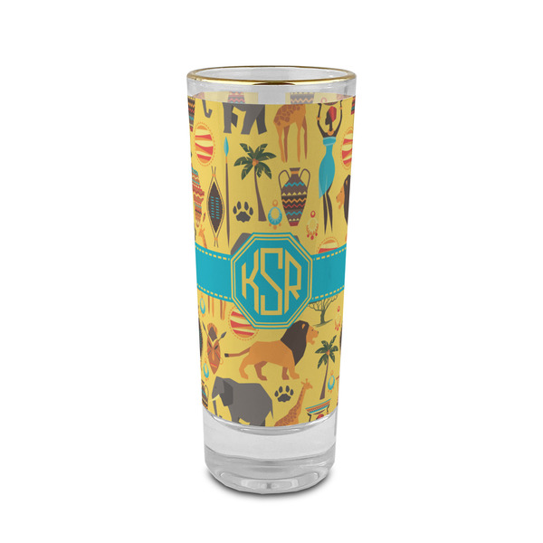 Custom African Safari 2 oz Shot Glass -  Glass with Gold Rim - Set of 4 (Personalized)