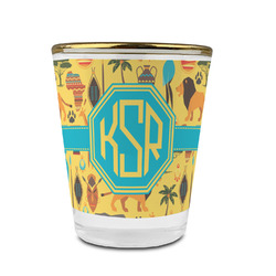 African Safari Glass Shot Glass - 1.5 oz - with Gold Rim - Set of 4 (Personalized)