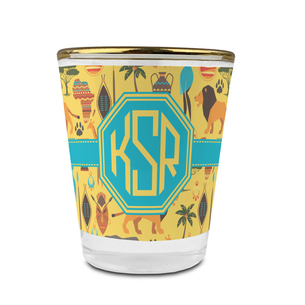 Custom African Safari Glass Shot Glass - 1.5 oz - with Gold Rim - Set of 4 (Personalized)