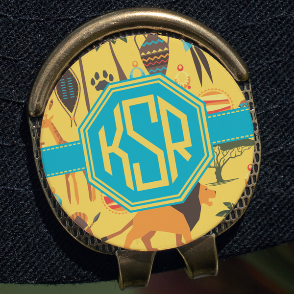 African Safari Golf Ball Marker Hat Clip - Gold - Close Up