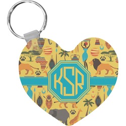 African Safari Heart Plastic Keychain w/ Monogram
