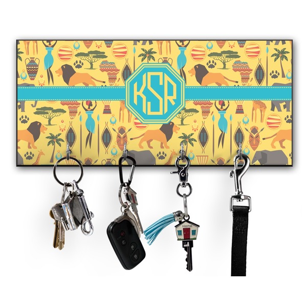 Custom African Safari Key Hanger w/ 4 Hooks w/ Monogram