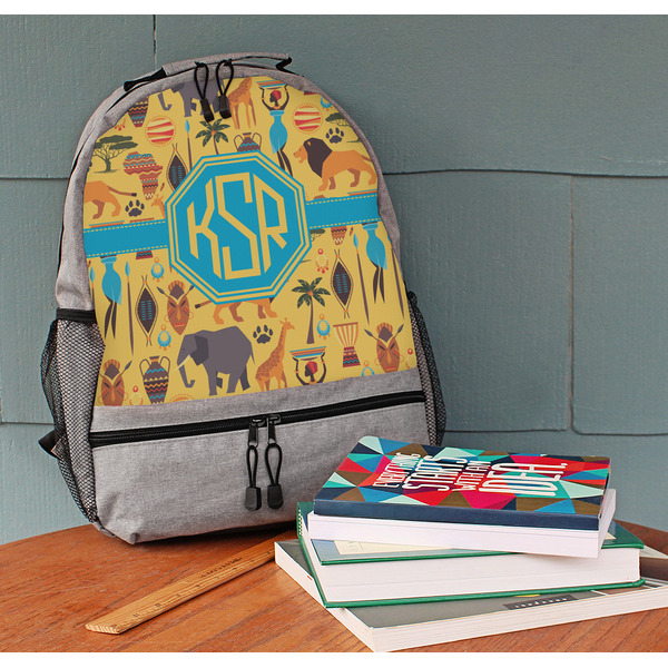 African Safari Large Backpack - Gray - On Desk