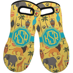 African Safari Neoprene Oven Mitts - Set of 2 w/ Monogram
