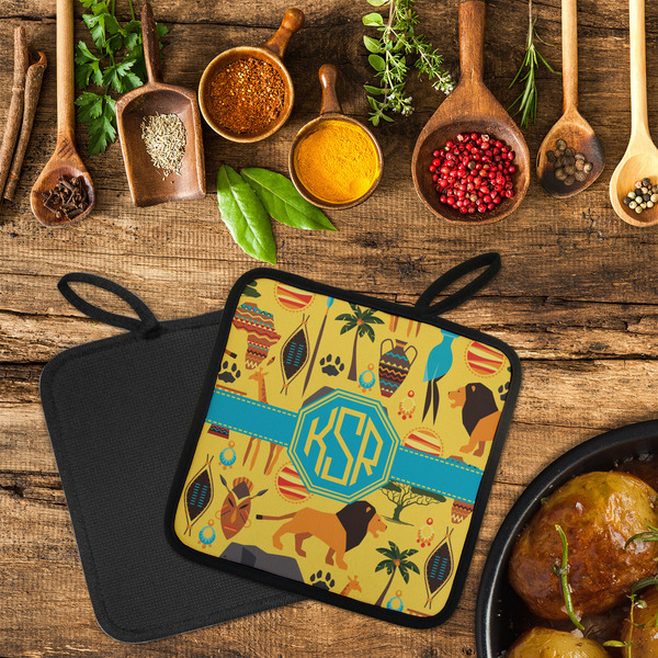 African Safari Neoprene Pot Holder - Set of 2  LIFESTYLE (Flatlay)