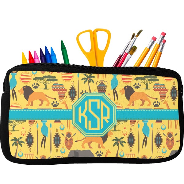 Custom African Safari Neoprene Pencil Case - Small w/ Monogram