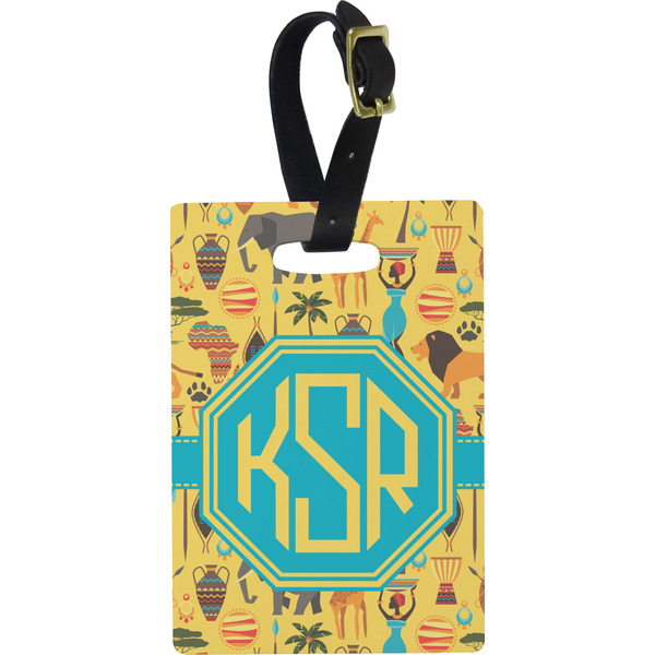 Custom African Safari Plastic Luggage Tag - Rectangular w/ Monogram