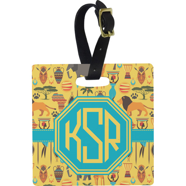 Custom African Safari Plastic Luggage Tag - Square w/ Monogram