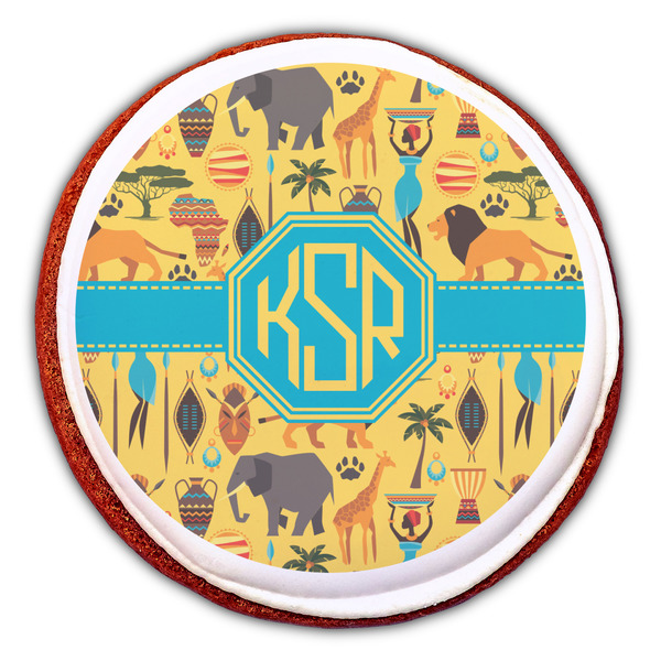 African Safari Printed Icing Circle - Large - On Cookie