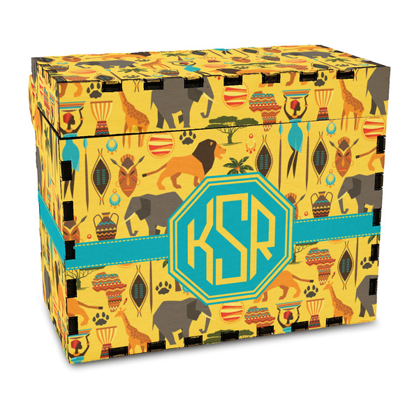 Custom African Safari Wood Recipe Box - Full Color Print (Personalized)
