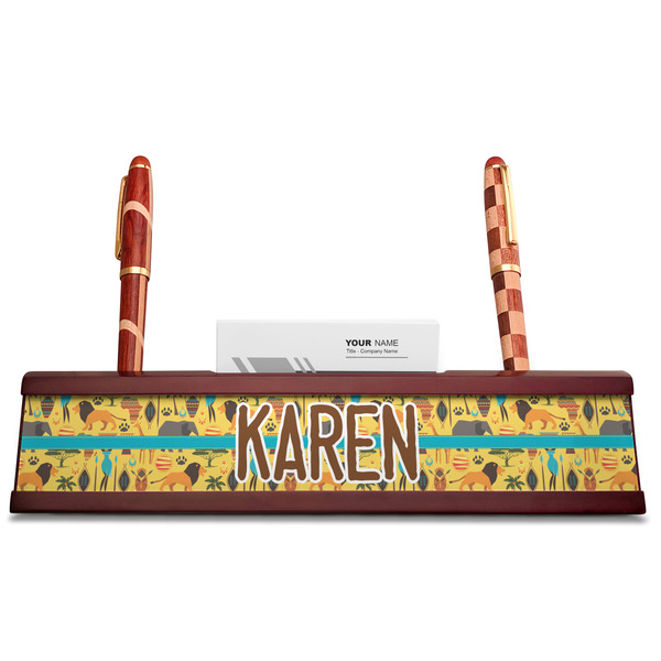 African Safari Red Mahogany Nameplates with Business Card Holder - Straight