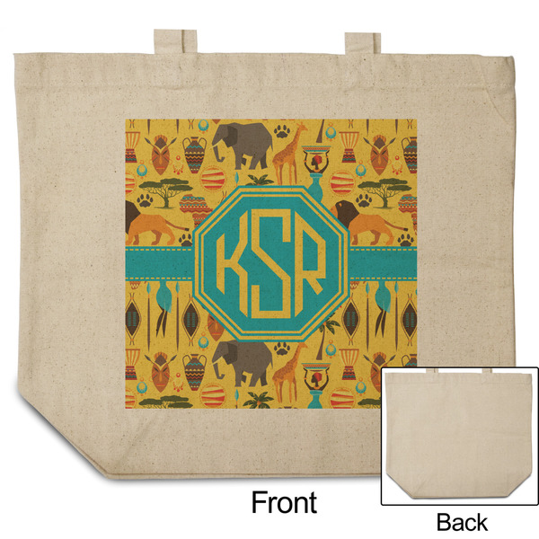 African Safari Reusable Cotton Grocery Bag - Front & Back View