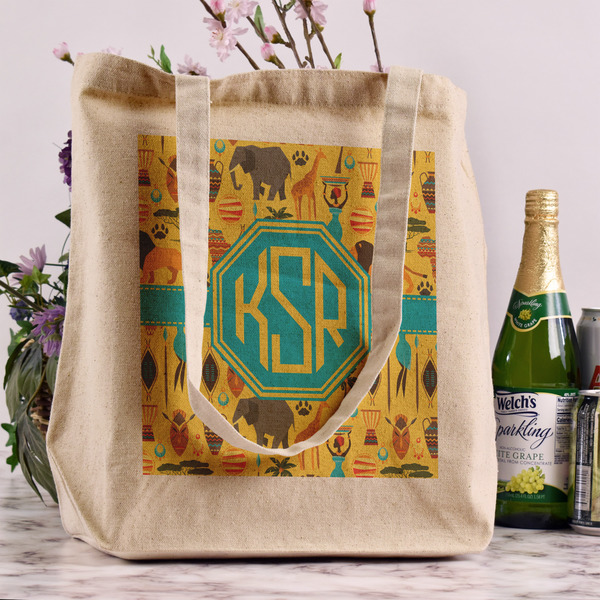 African Safari Reusable Cotton Grocery Bag - In Context