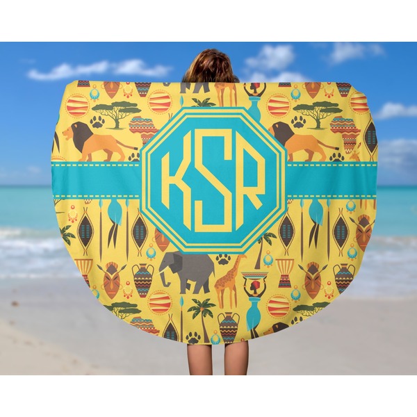 African Safari Round Beach Towel - In Use