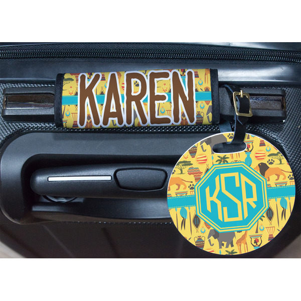 African Safari Round Luggage Tag & Handle Wrap - In Context