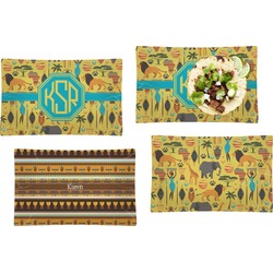 African Safari Set of 4 Glass Rectangular Lunch / Dinner Plate (Personalized)