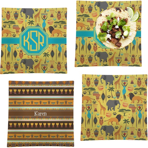 Custom African Safari Set of 4 Glass Square Lunch / Dinner Plate 9.5" (Personalized)