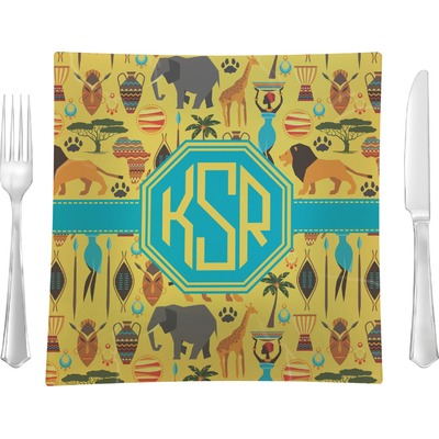 African Safari 9.5" Glass Square Lunch / Dinner Plate- Single or Set of 4 (Personalized)